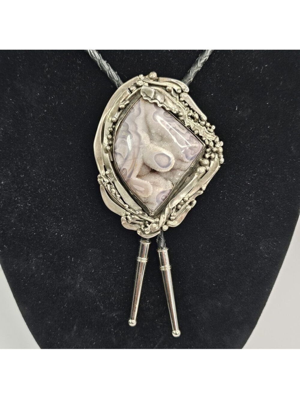 Stan Davidson Sterling Silver Brutalist Modernist Bolo Tie Large Stone 97g